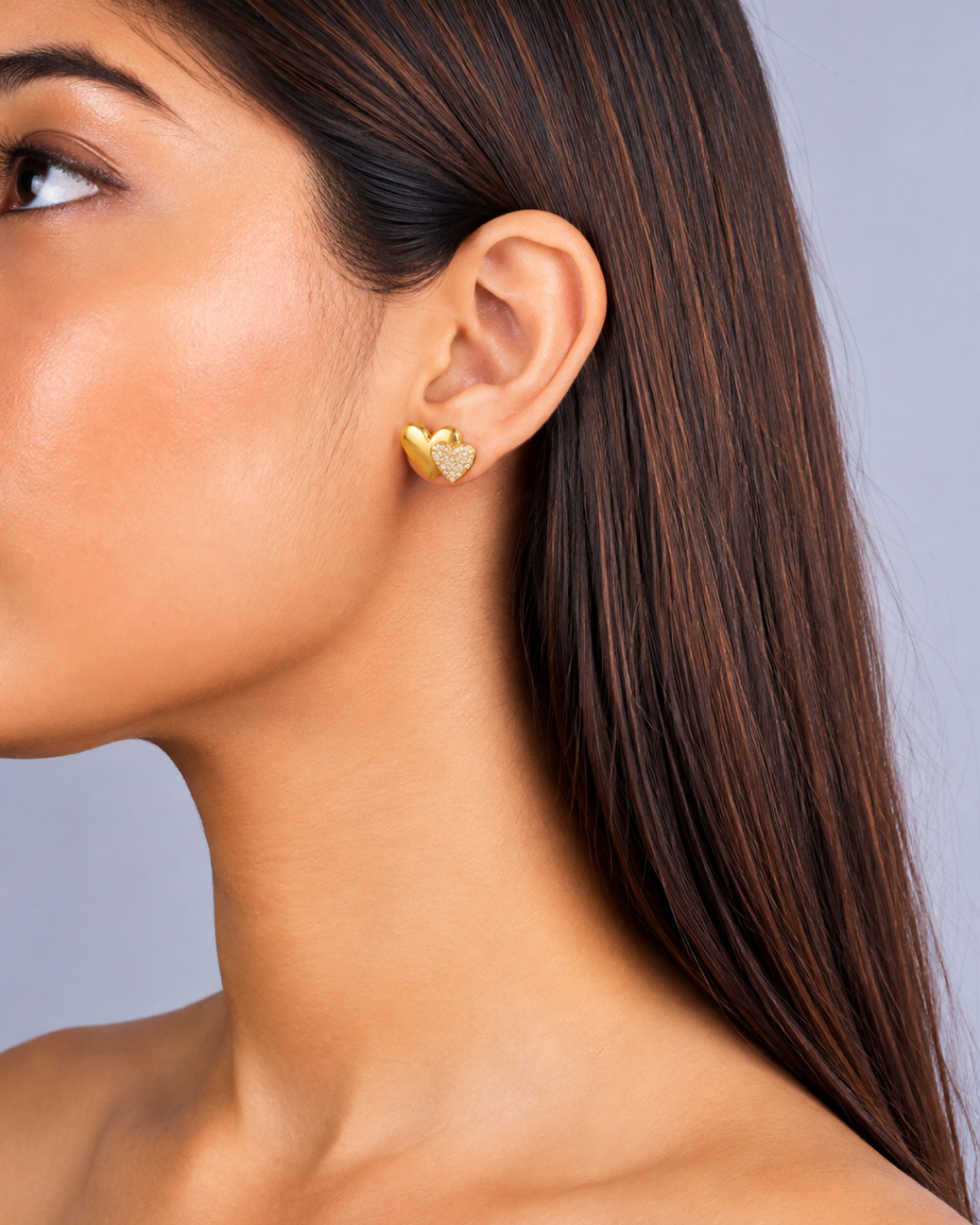 DUAL INTERLOCKING HEART CZ STUD EARRINGS