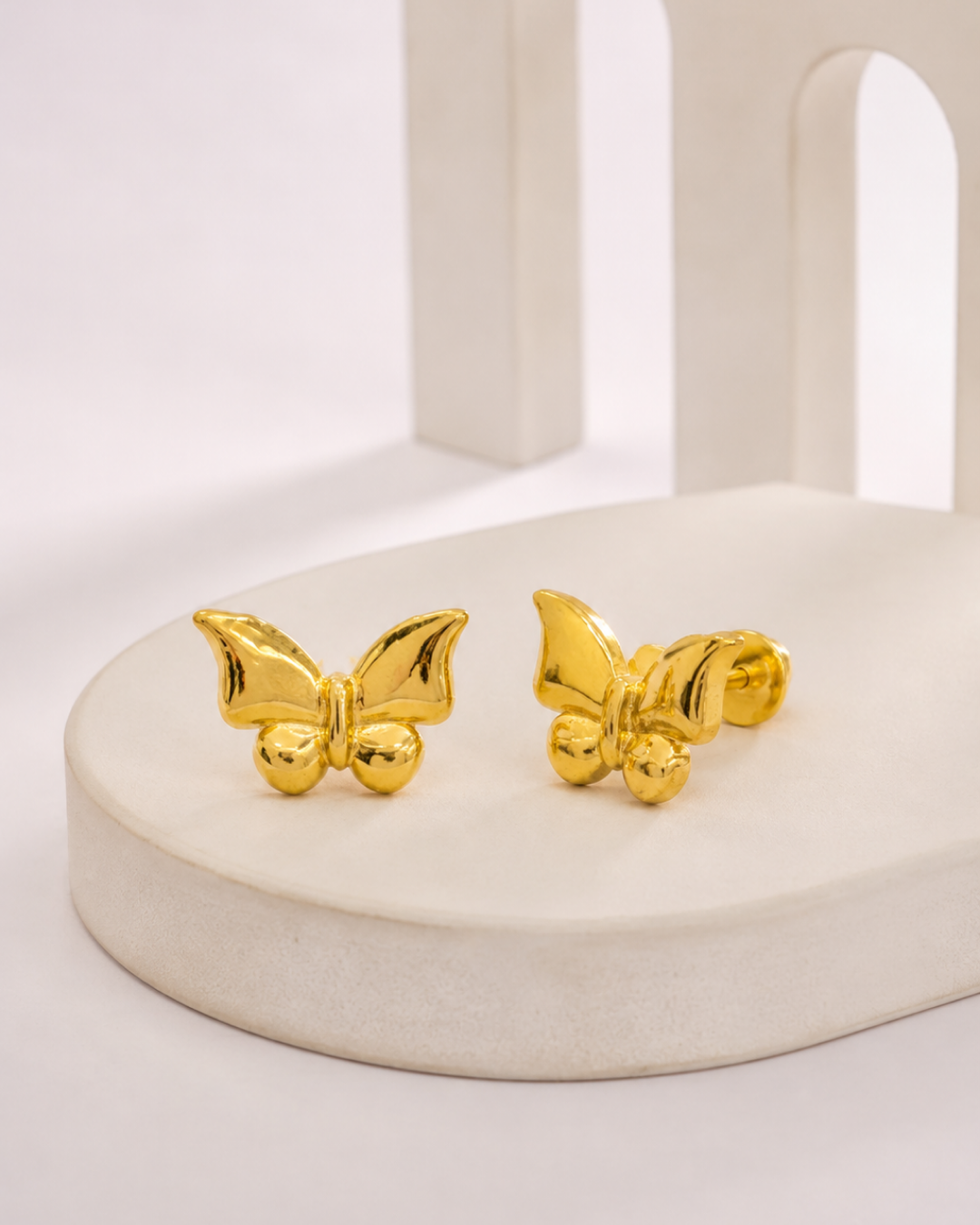 MINIMALIST GLOSSY GOLD BUTTERFLY EARRINGS