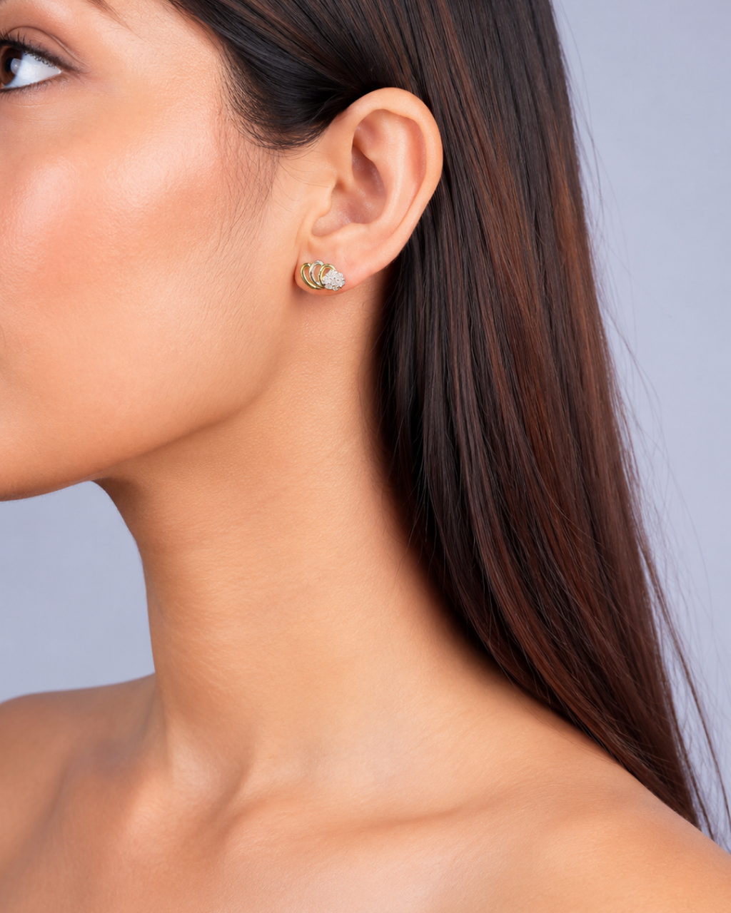 SWIRL LOOP & CZ CLUSTER STUD EARRINGS