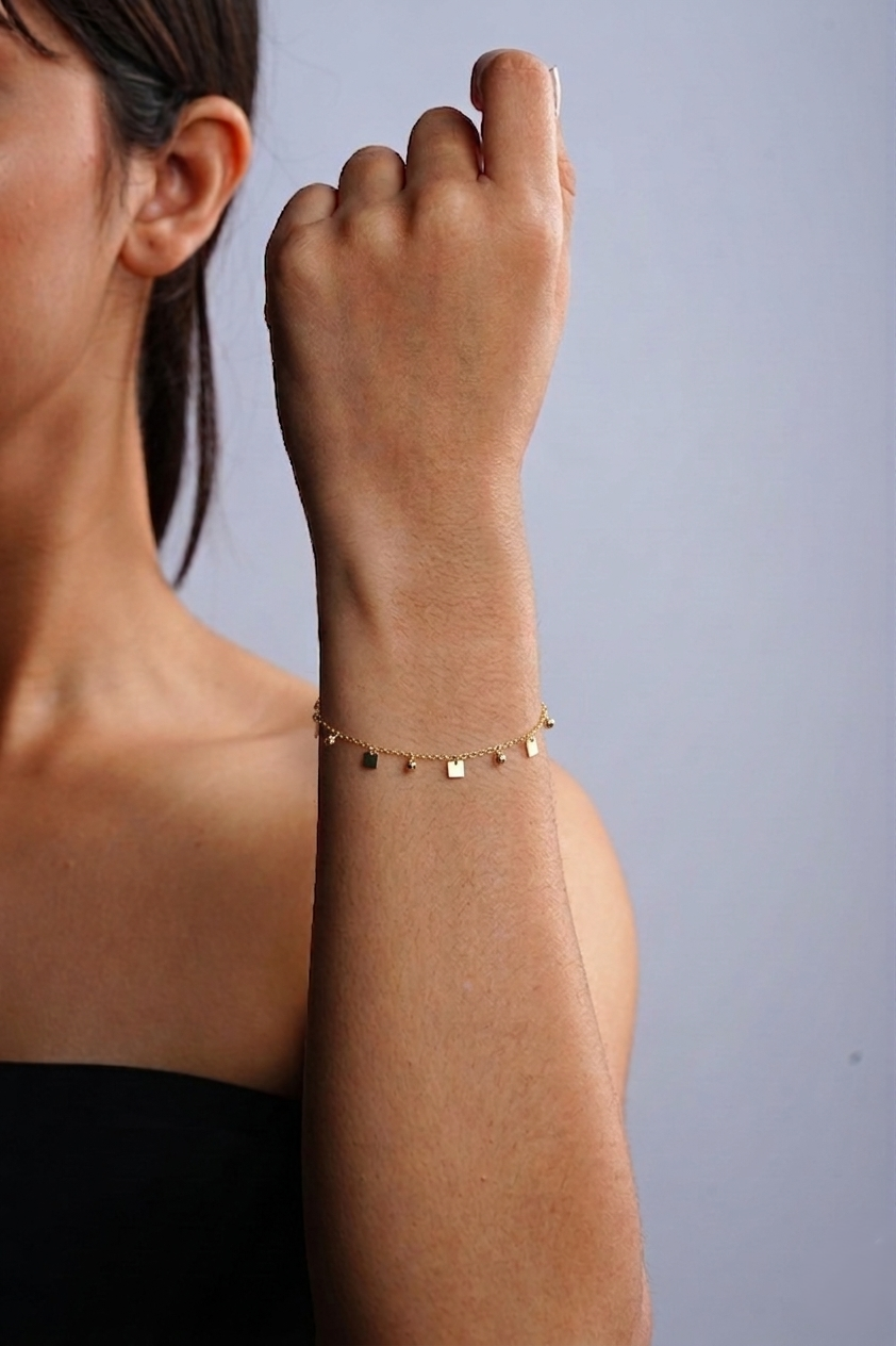 SQUARE & BEAD CHARM BRACELET