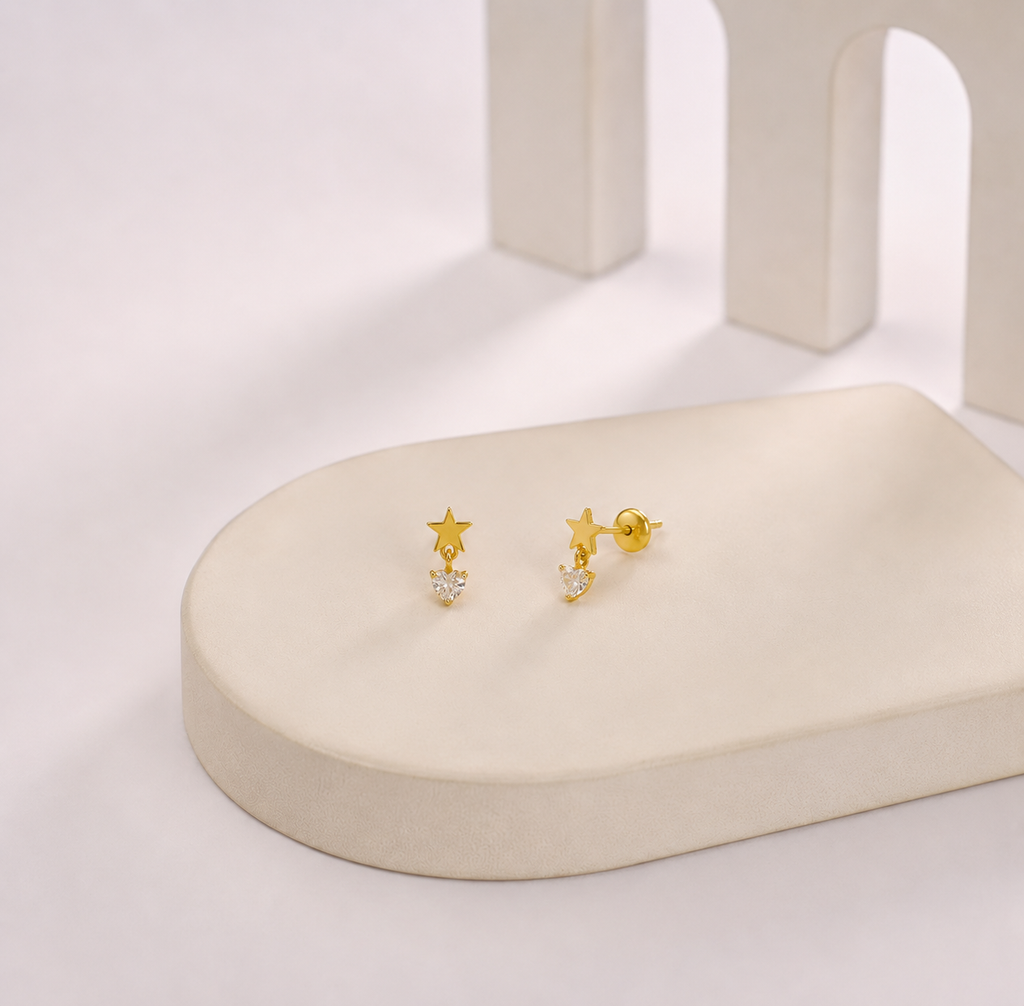 DEO STAR AND HEART CHARM EARRINGS