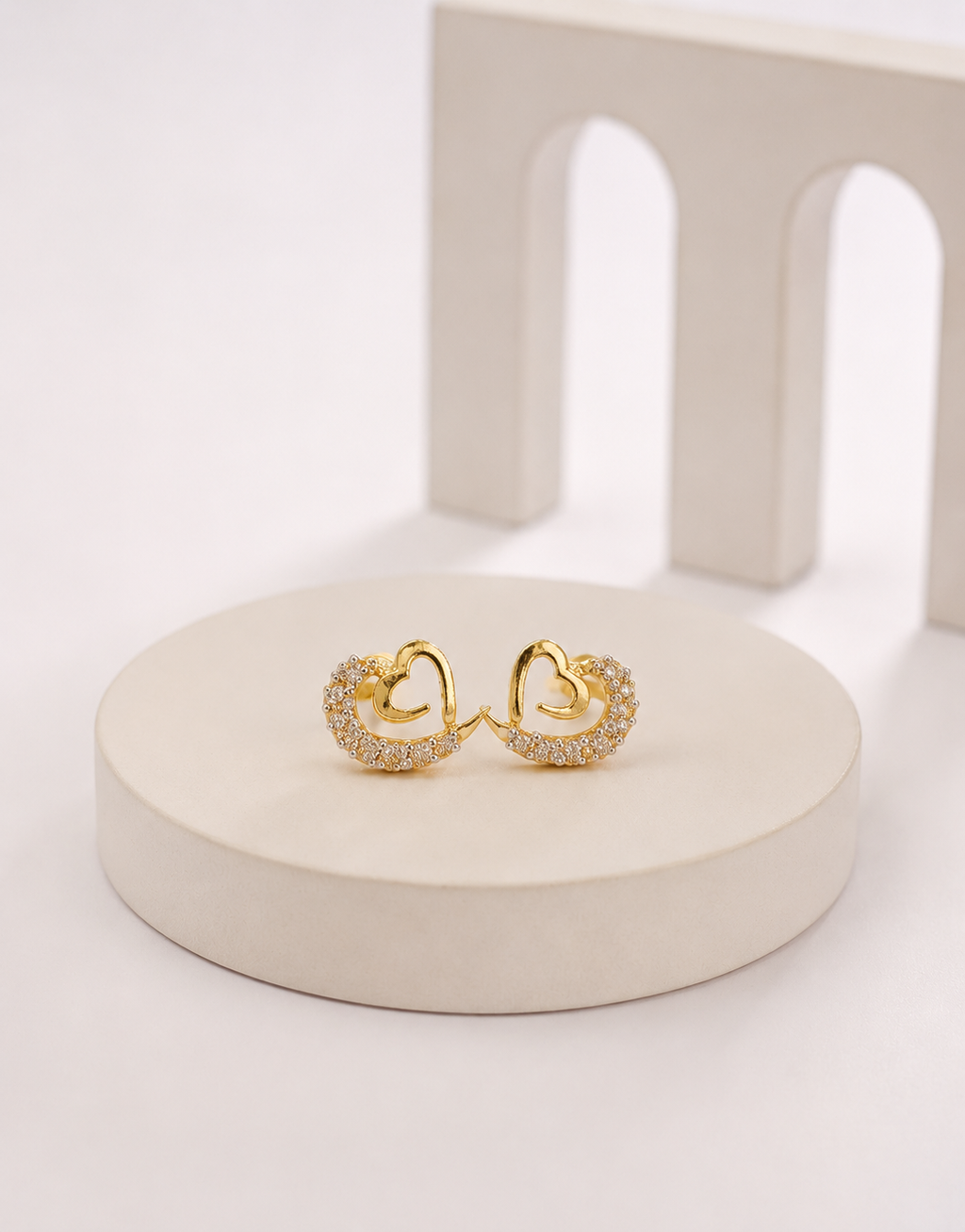 DAINTY HEART IN MOON DIAMOND STUD EARRINGS
