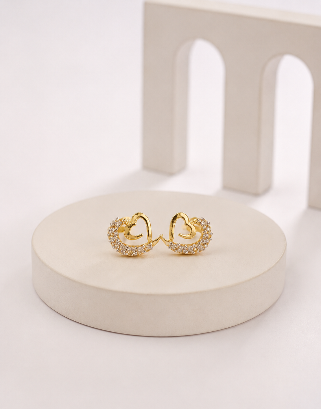 DAINTY HEART IN MOON DIAMOND STUD EARRINGS