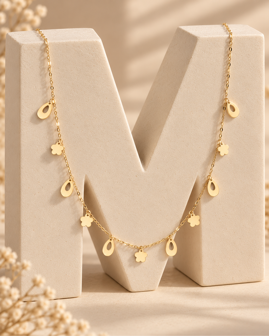 GOLD BOTANICAL CHARM COLLAR NECKLACE