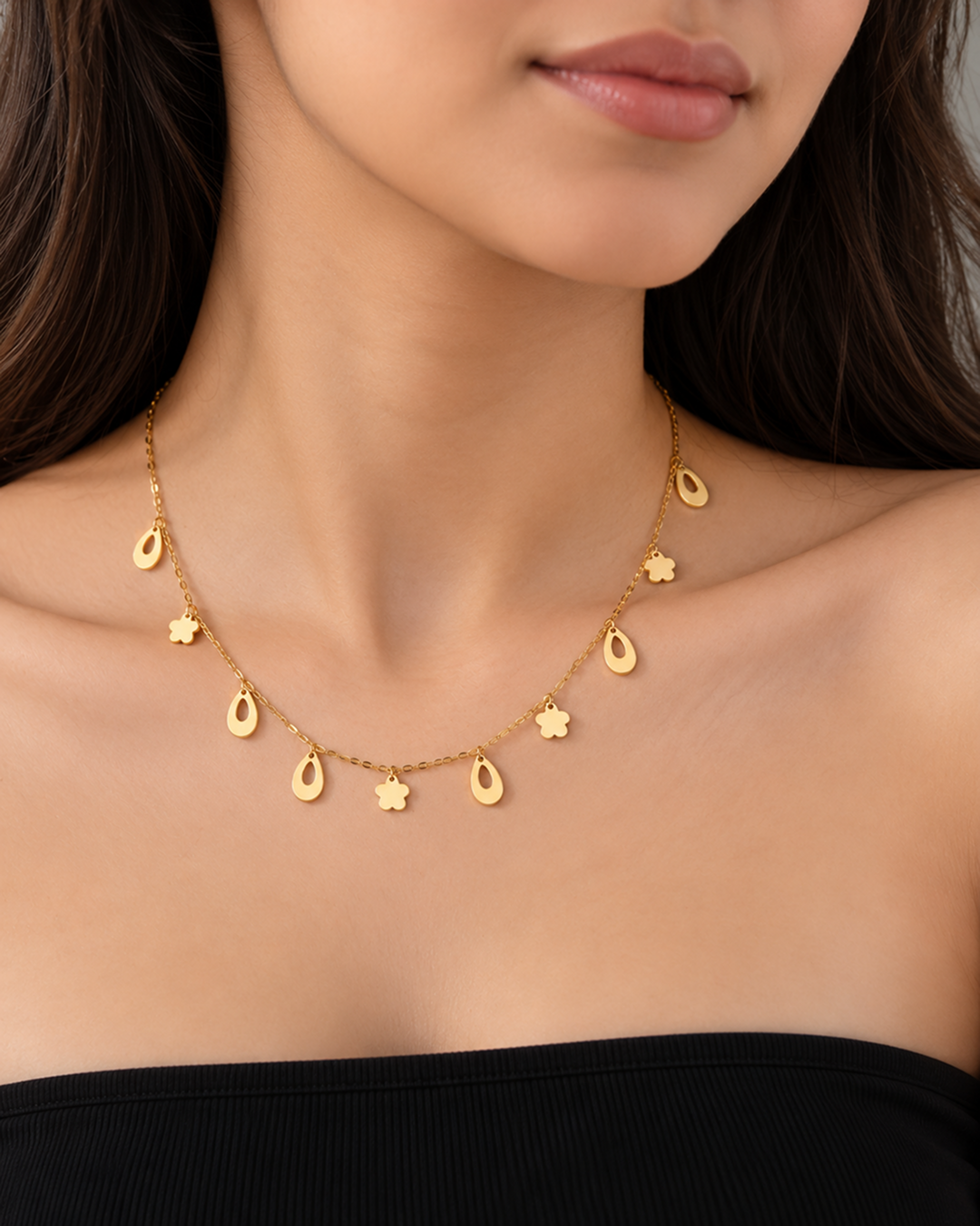 GOLD BOTANICAL CHARM COLLAR NECKLACE
