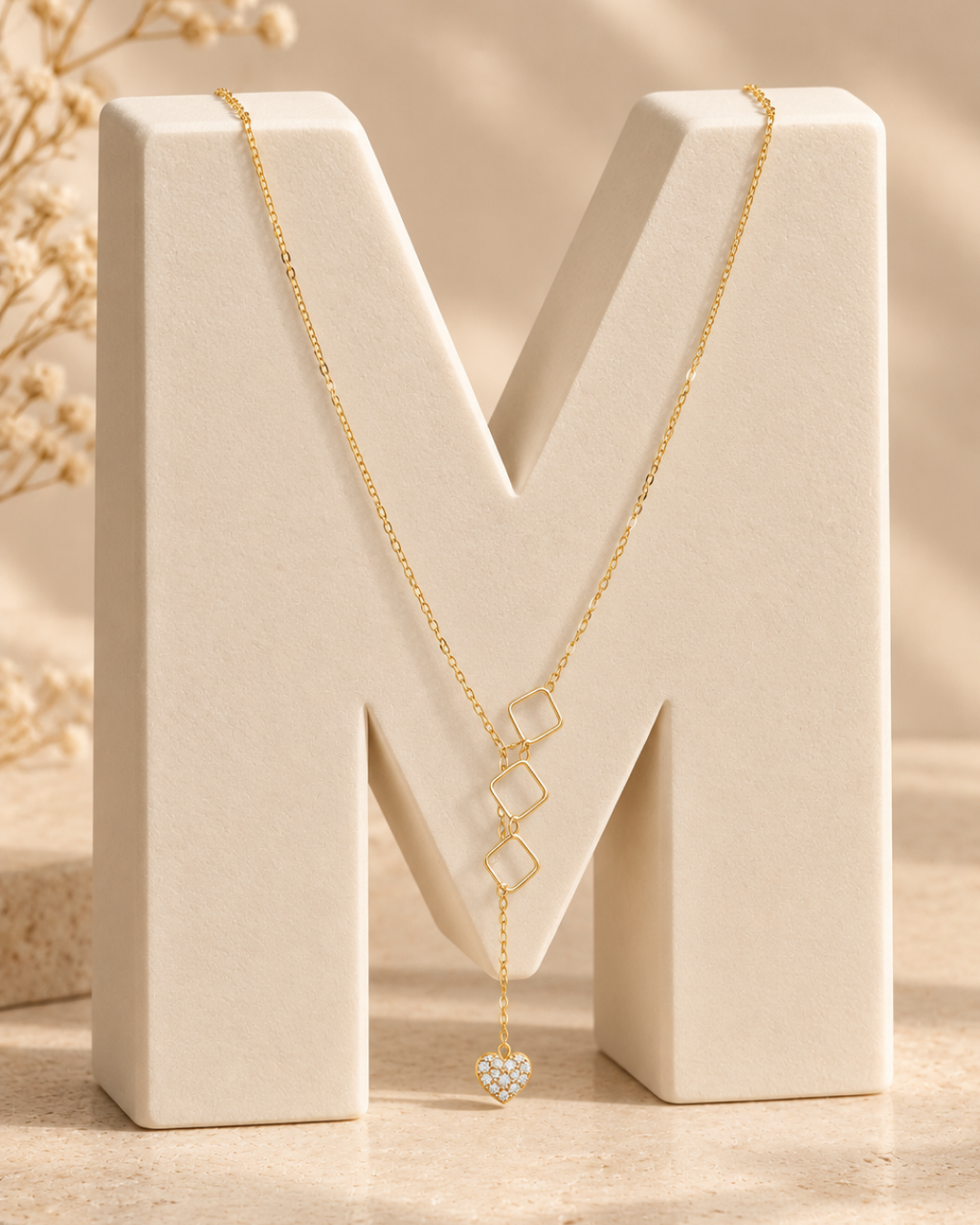 RHOMBUS Y-NECKLACE WITH CZ HEART DROP