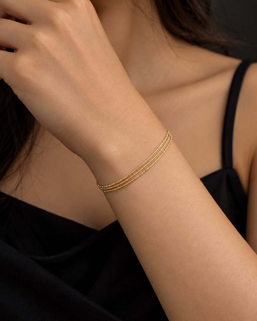 GOLD TRIPLE-STRAND SPARKLE CHAIN BRACELET