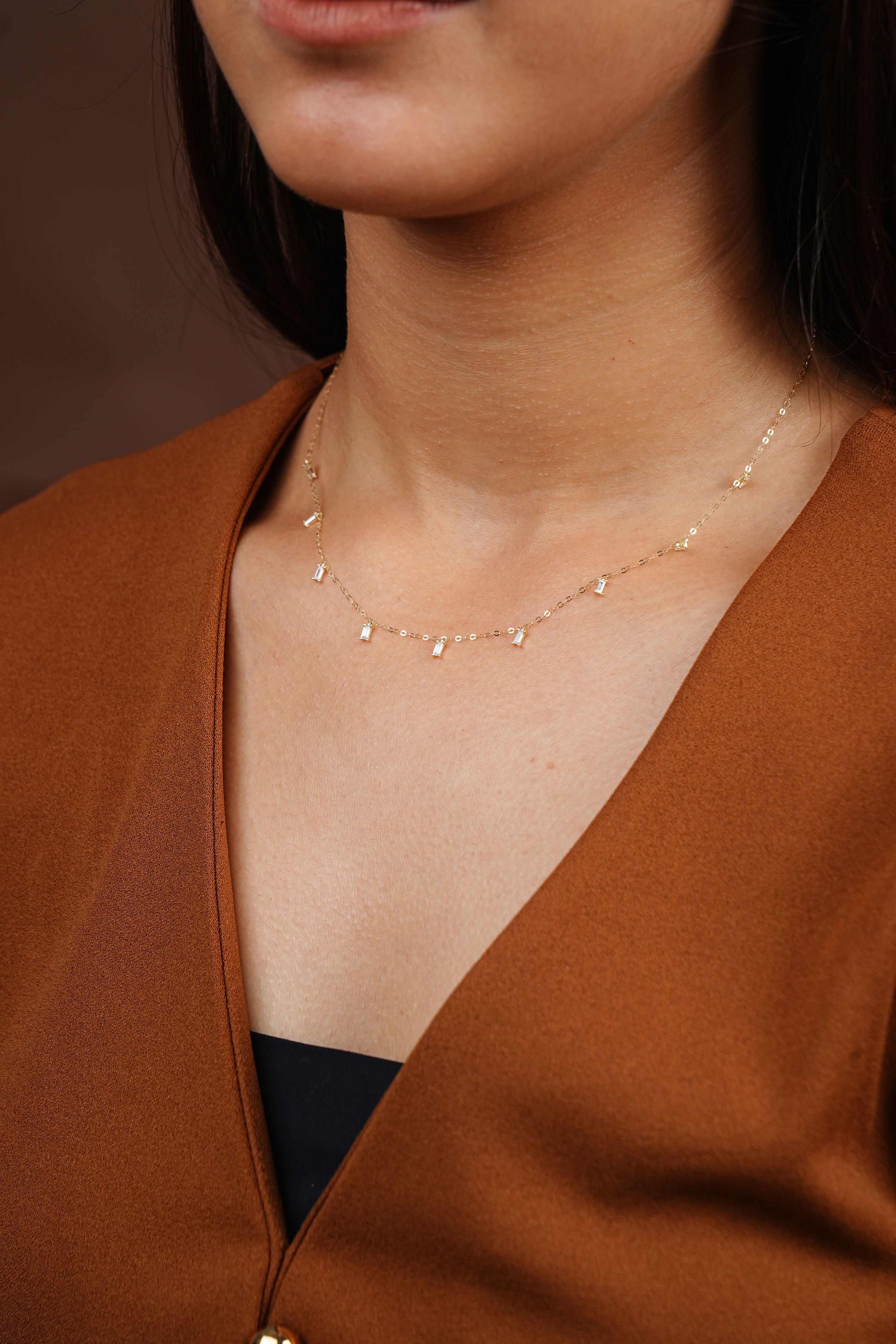 BAGUETTE DROP CHARMS NECKLACE