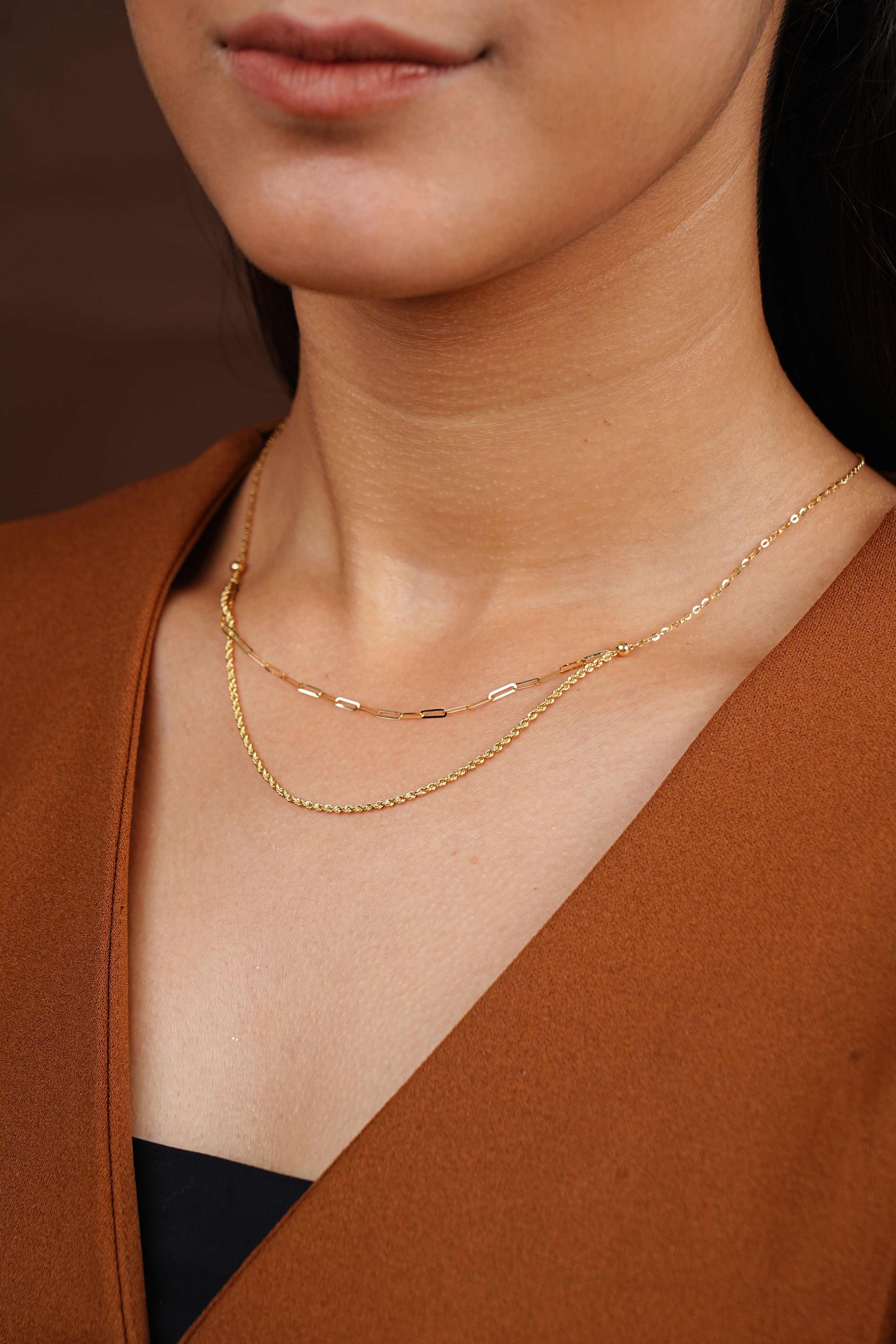 DOUBLE LAYER ROPE & LINK NECKLACE