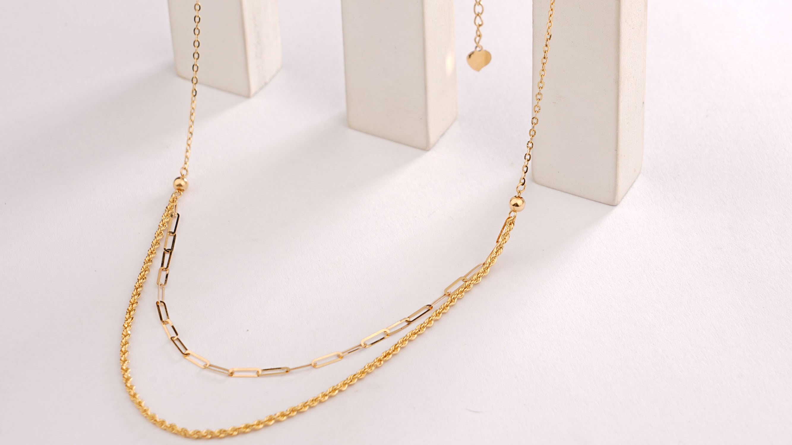 DOUBLE LAYER ROPE & LINK NECKLACE