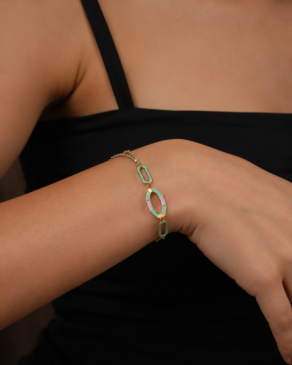 PASTEL ENAMEL OVAL LINK BRACELET