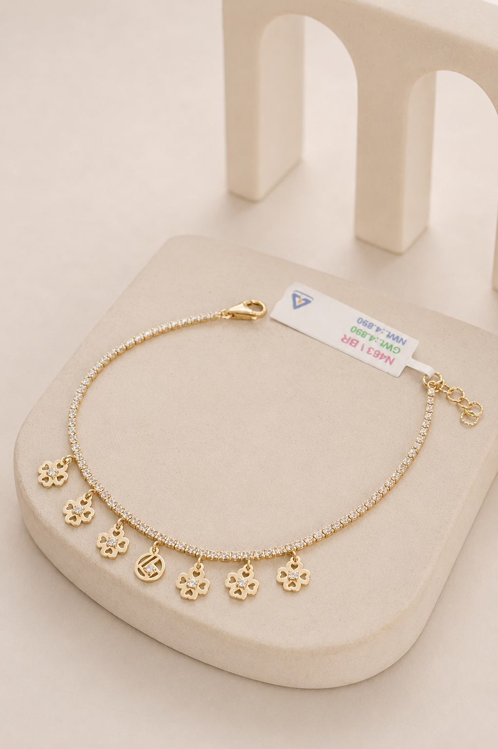PAVE CRYSTAL STRAND CLOVER DROPS  BRACELET