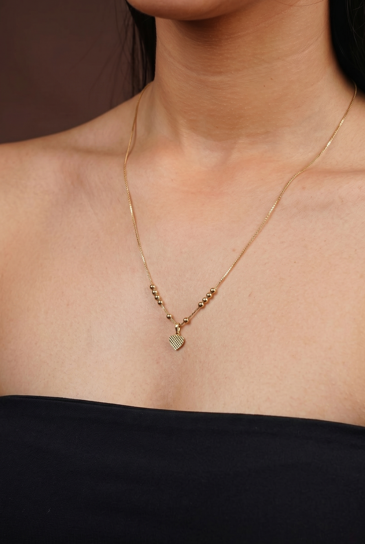 BEADED HEART DROP NECKLACE